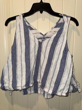 MADEWELL Linen Blend Side-Tie Stripe Tank Top Blue / White - MEDIUM M